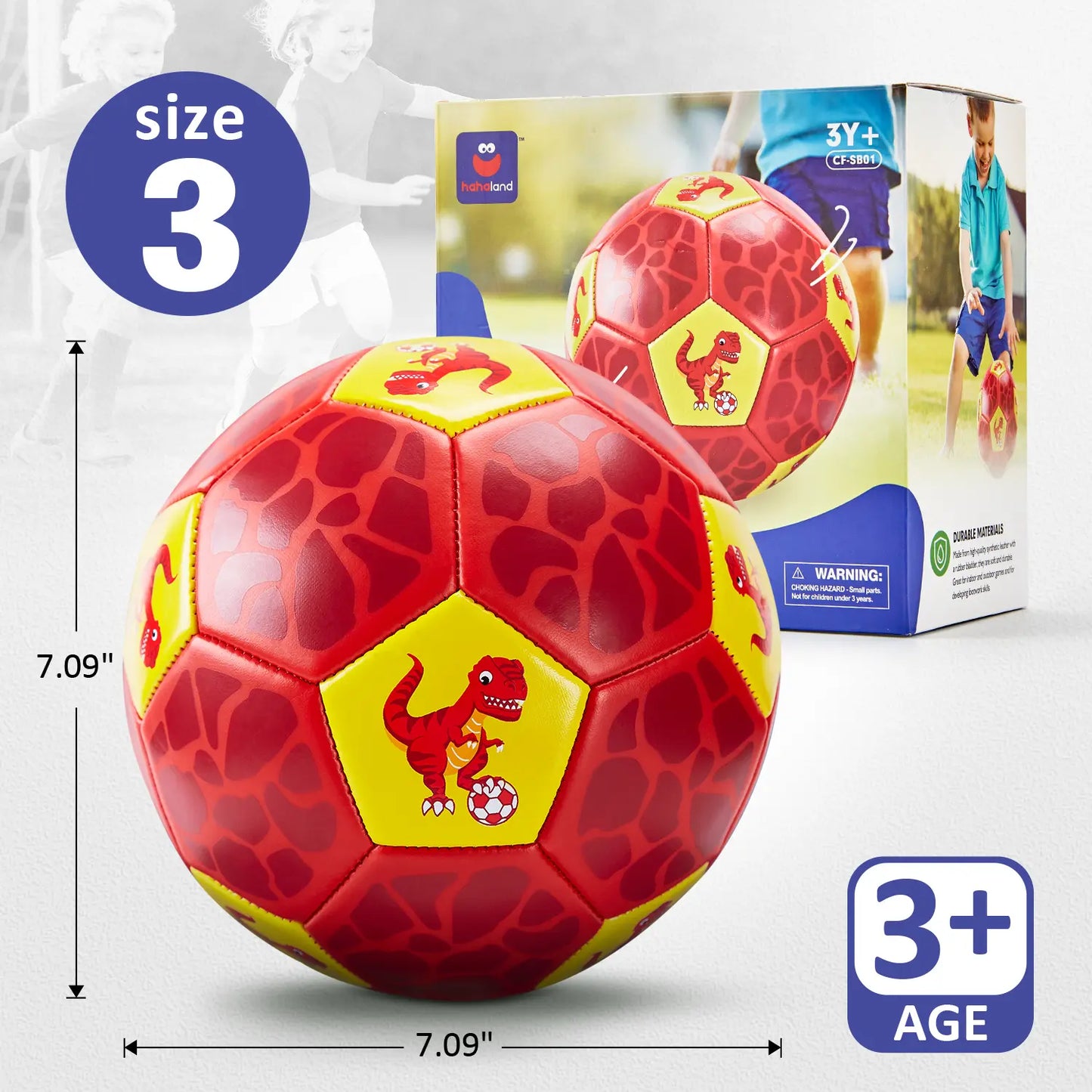 Hahaland Dinosaur Soccer Balls - 11 Oz, 32 Panels, Faux Leather, Soft Bounce Outdoor Backyard Toys for Kids Ages 3-8 - Sports Equipment for Birthday Gifts