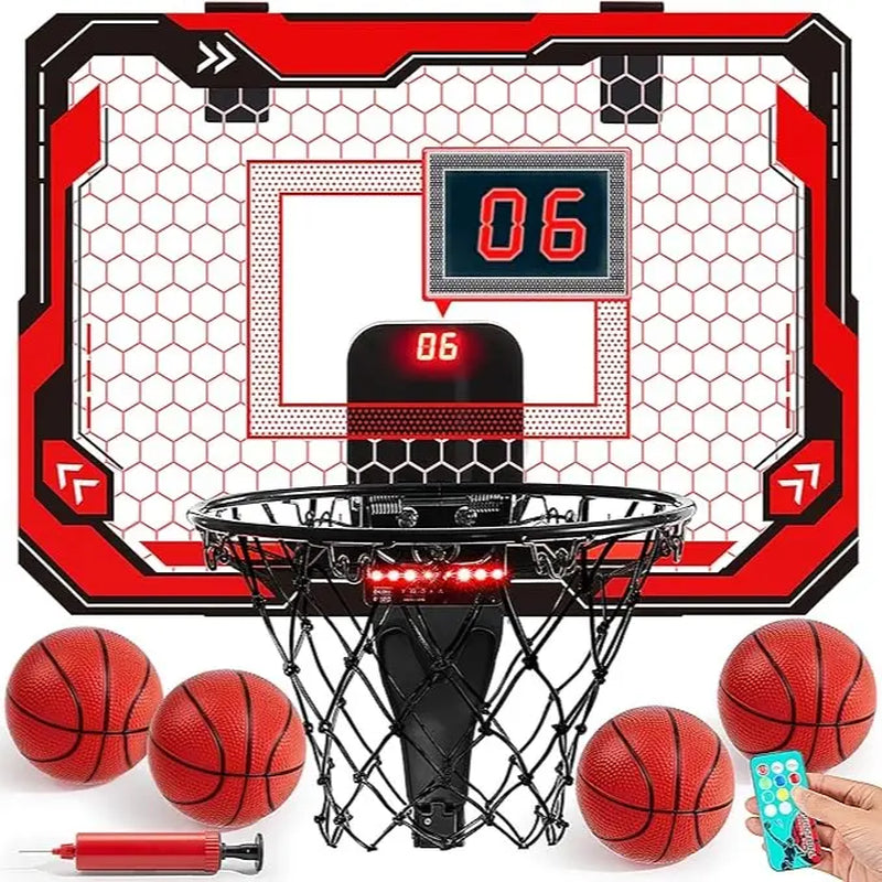 2025 Toys for Kids Arcade Basketball Game Set with 4 Inflatable Balls & Hoop Outdoor Sport Play Easy Set up Air Pump for Kids Boys Adjustable Basketball Hoop &LED Basketball Backboard