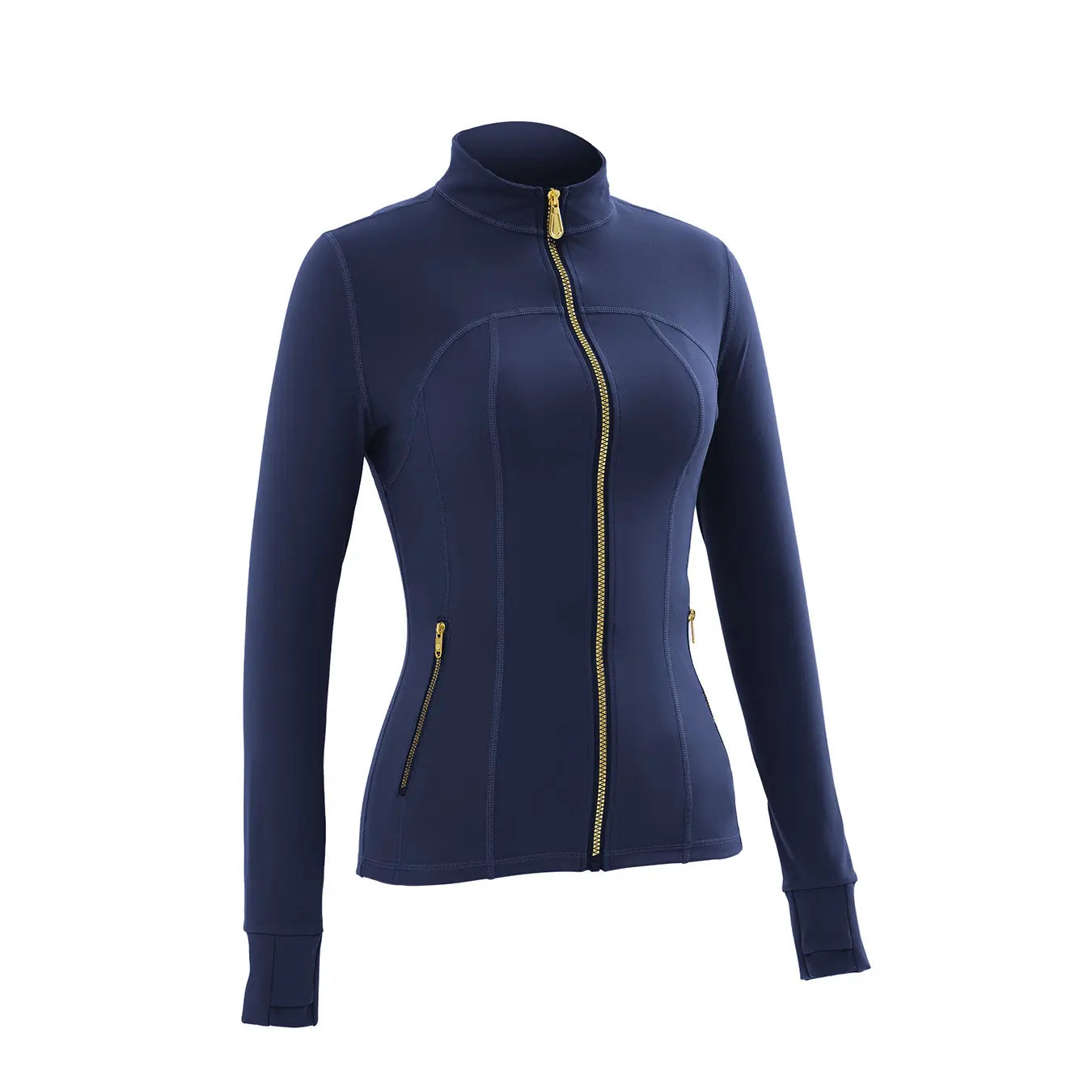Women Stand Collar Full Zip Yoga Jacket Long Sleeve Thumb Hole Slim Fit Workout Coat with Zipper Side Pockets Backtoschool Sport Outerwear Sports Fitness Outerwear Tiktokshopbacktoschool