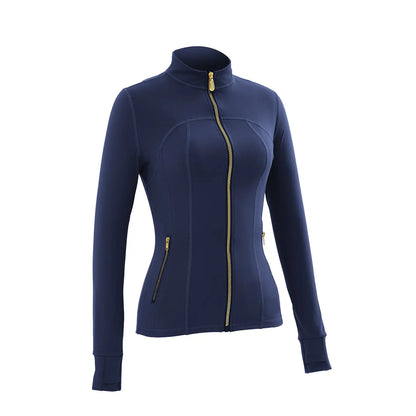 Women Stand Collar Full Zip Yoga Jacket Long Sleeve Thumb Hole Slim Fit Workout Coat with Zipper Side Pockets Backtoschool Sport Outerwear Sports Fitness Outerwear Tiktokshopbacktoschool