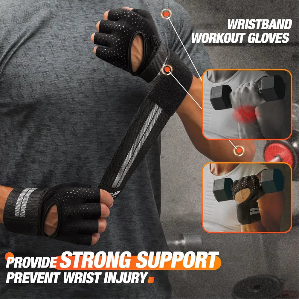 Gym Gloves with Wrist Protection, Non-Slip Weightlifting Gloves, Essential Fitness Equipment for Men & Women, Fitness Accessories, Crossfit Training Gear, Workout Accessories, Fitness Exercise Accessories