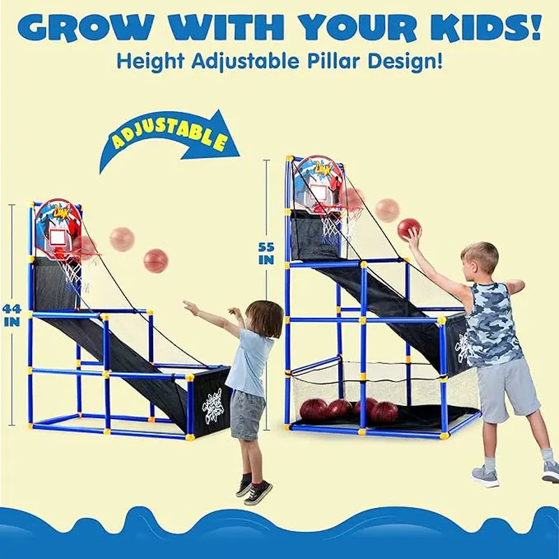 2025 Toys for Kids Arcade Basketball Game Set with 4 Inflatable Balls & Hoop Outdoor Sport Play Easy Set up Air Pump for Kids Boys Adjustable Basketball Hoop &LED Basketball Backboard