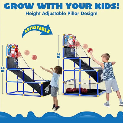 2025 Toys for Kids Arcade Basketball Game Set with 4 Inflatable Balls & Hoop Outdoor Sport Play Easy Set up Air Pump for Kids Boys Adjustable Basketball Hoop &LED Basketball Backboard