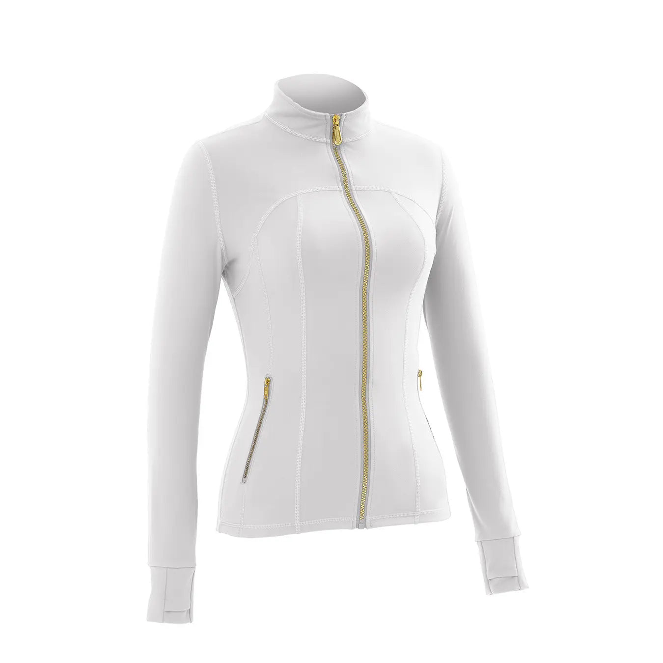 Women Stand Collar Full Zip Yoga Jacket Long Sleeve Thumb Hole Slim Fit Workout Coat with Zipper Side Pockets Backtoschool Sport Outerwear Sports Fitness Outerwear Tiktokshopbacktoschool