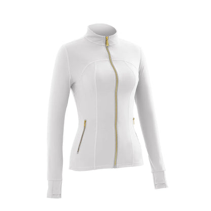 Women Stand Collar Full Zip Yoga Jacket Long Sleeve Thumb Hole Slim Fit Workout Coat with Zipper Side Pockets Backtoschool Sport Outerwear Sports Fitness Outerwear Tiktokshopbacktoschool
