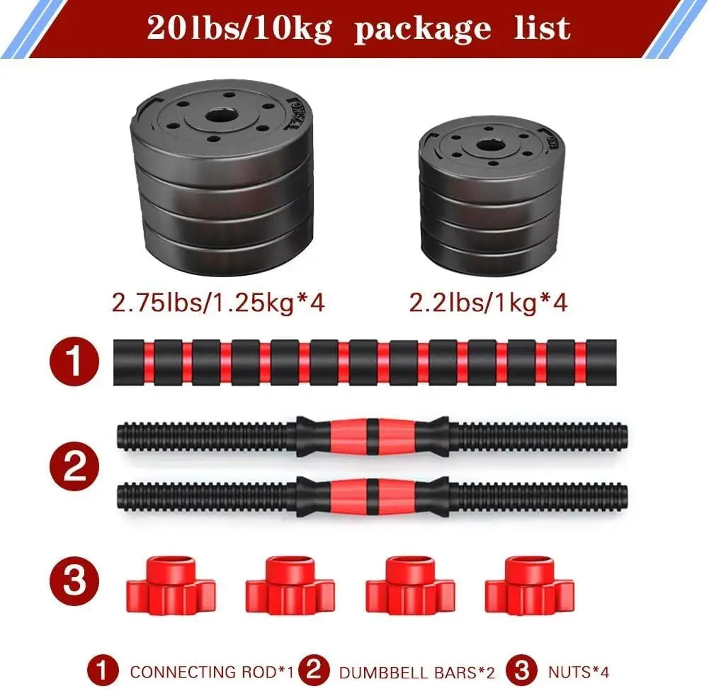 Unisex Adjustable Dumbbell Set (22/44Lbs Total), Compact 3-In-1 Ergonomic Modes, Heavy-Duty Cast Weight Plates, Strength Training Barbell Kit, Body Recomp Home Gym Fitness Equipment, Gym Stuff