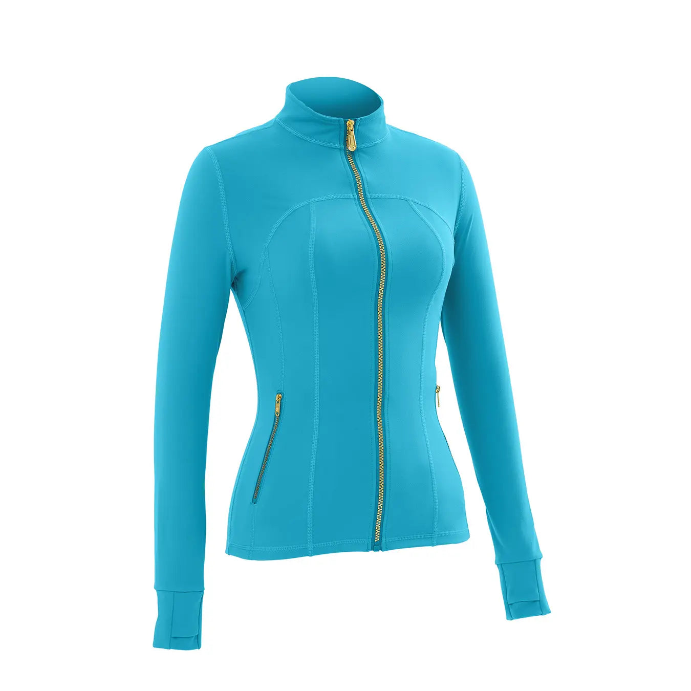 Women Stand Collar Full Zip Yoga Jacket Long Sleeve Thumb Hole Slim Fit Workout Coat with Zipper Side Pockets Backtoschool Sport Outerwear Sports Fitness Outerwear Tiktokshopbacktoschool