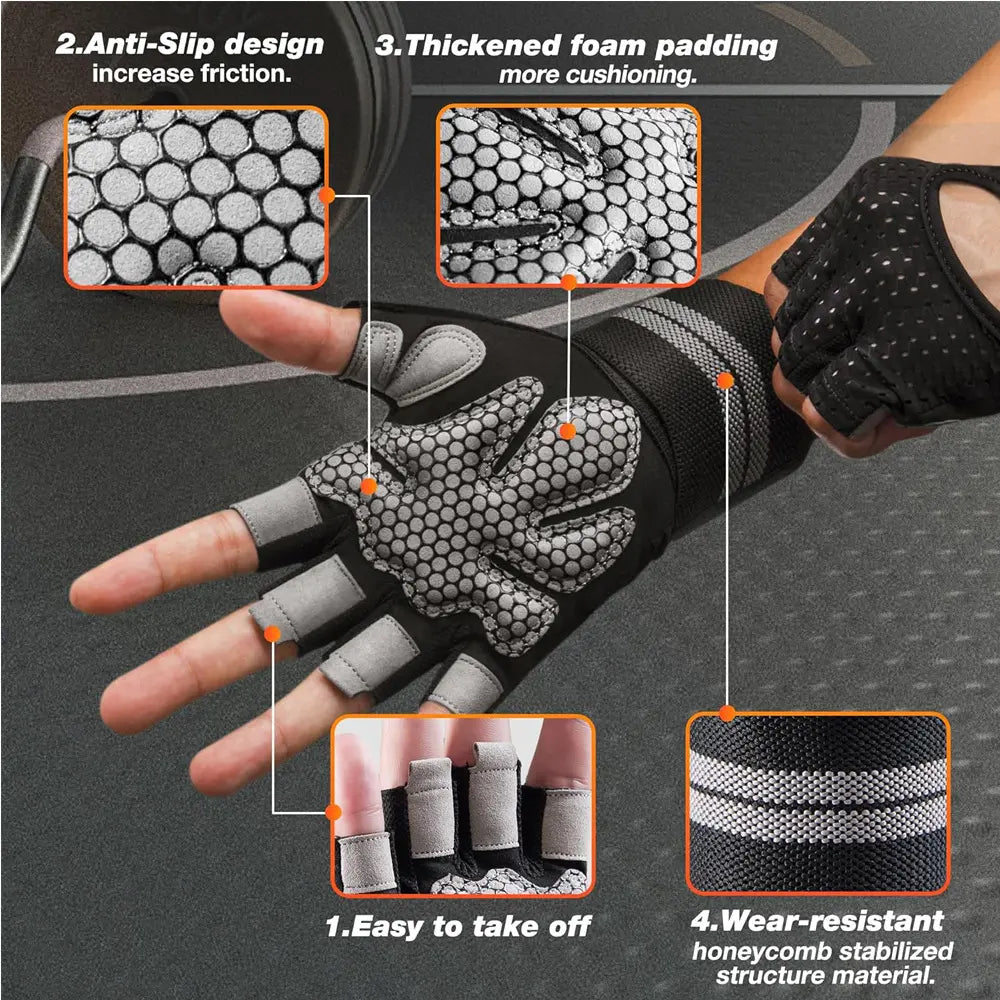 Gym Gloves with Wrist Protection, Non-Slip Weightlifting Gloves, Essential Fitness Equipment for Men & Women, Fitness Accessories, Crossfit Training Gear, Workout Accessories, Fitness Exercise Accessories