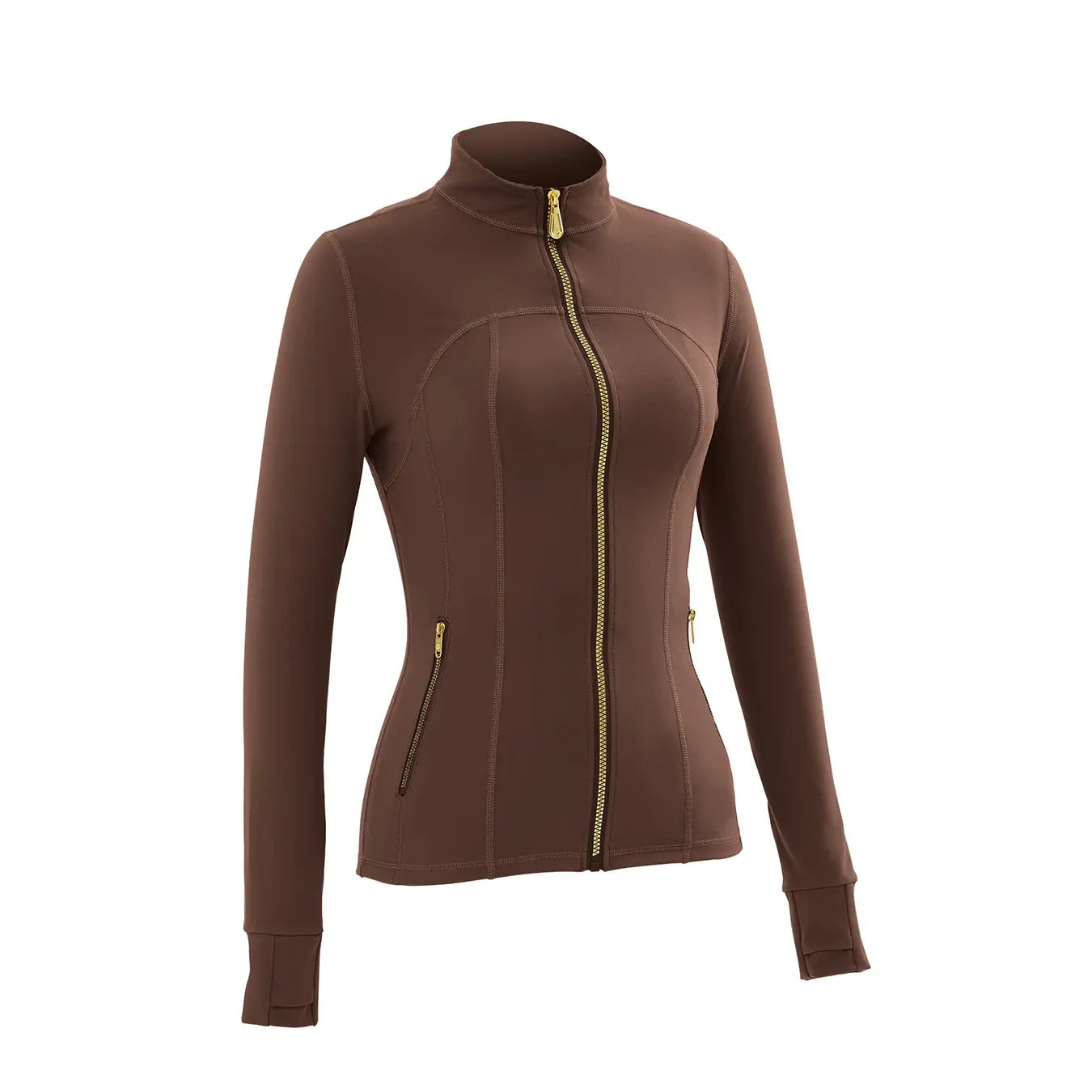 Women Stand Collar Full Zip Yoga Jacket Long Sleeve Thumb Hole Slim Fit Workout Coat with Zipper Side Pockets Backtoschool Sport Outerwear Sports Fitness Outerwear Tiktokshopbacktoschool
