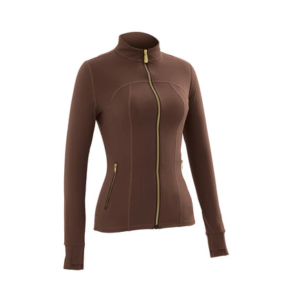 Women Stand Collar Full Zip Yoga Jacket Long Sleeve Thumb Hole Slim Fit Workout Coat with Zipper Side Pockets Backtoschool Sport Outerwear Sports Fitness Outerwear Tiktokshopbacktoschool
