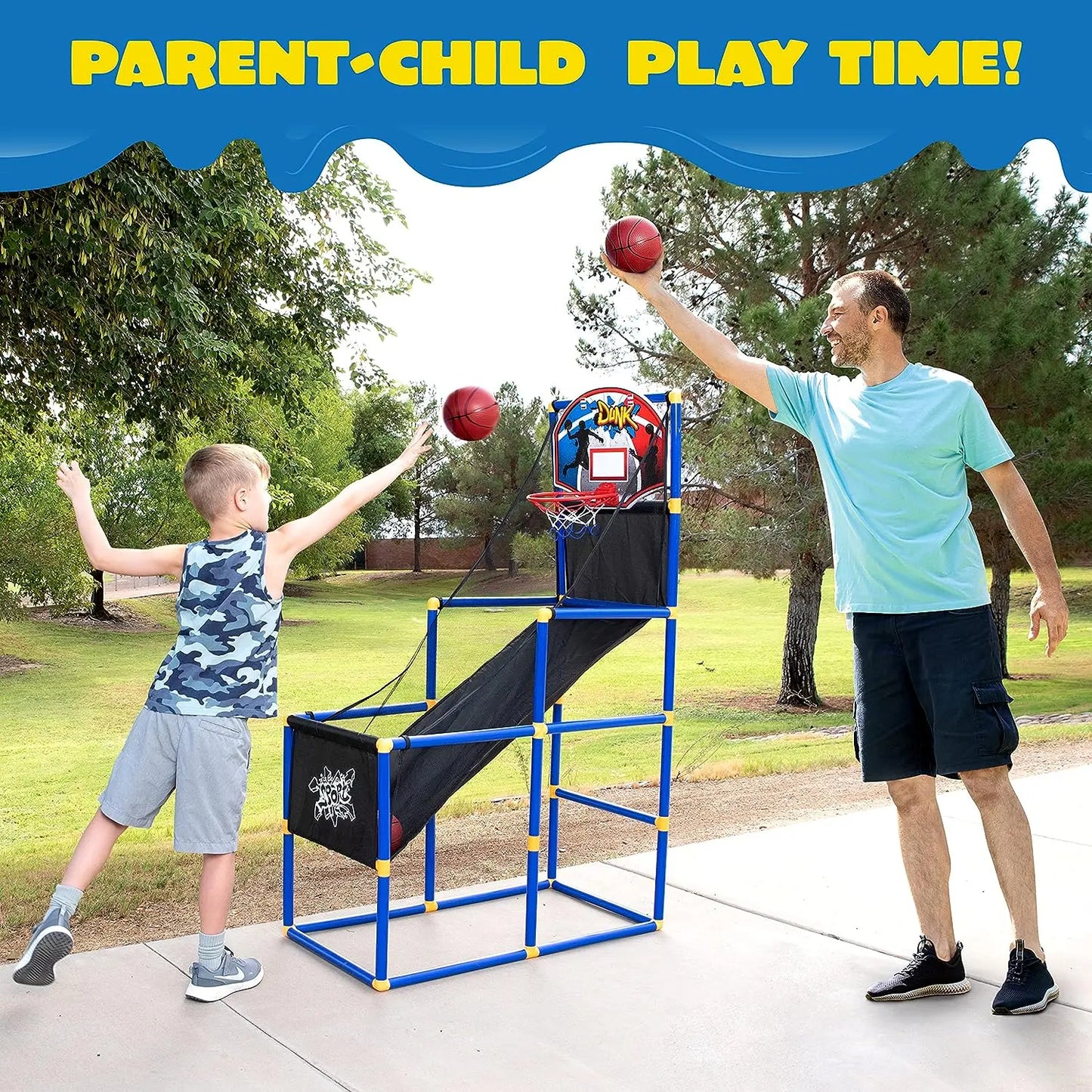 2025 Toys for Kids Arcade Basketball Game Set with 4 Inflatable Balls & Hoop Outdoor Sport Play Easy Set up Air Pump for Kids Boys Adjustable Basketball Hoop &LED Basketball Backboard