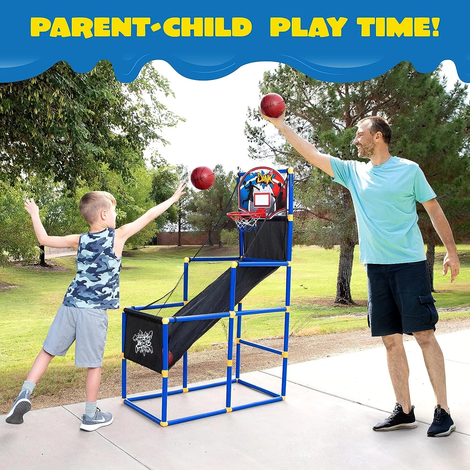2025 Toys for Kids Arcade Basketball Game Set with 4 Inflatable Balls & Hoop Outdoor Sport Play Easy Set up Air Pump for Kids Boys Adjustable Basketball Hoop &LED Basketball Backboard