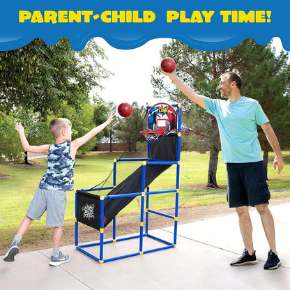 2025 Toys for Kids Arcade Basketball Game Set with 4 Inflatable Balls & Hoop Outdoor Sport Play Easy Set up Air Pump for Kids Boys Adjustable Basketball Hoop &LED Basketball Backboard