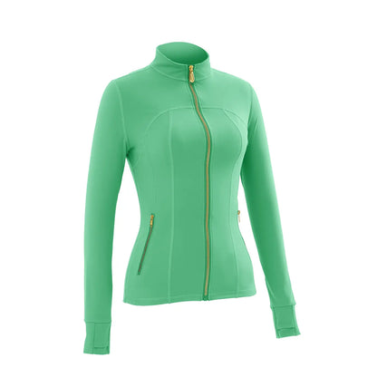 Women Stand Collar Full Zip Yoga Jacket Long Sleeve Thumb Hole Slim Fit Workout Coat with Zipper Side Pockets Backtoschool Sport Outerwear Sports Fitness Outerwear Tiktokshopbacktoschool