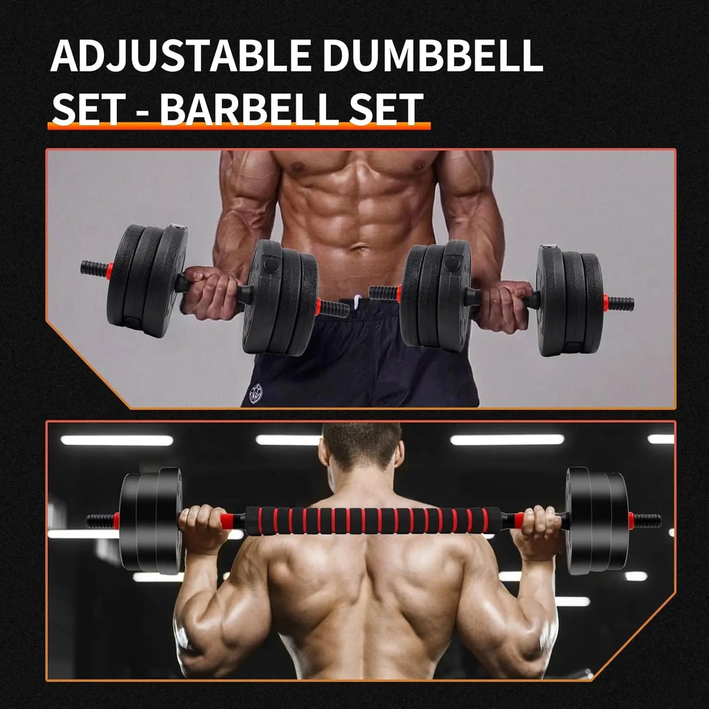 Unisex Adjustable Dumbbell Set (22/44Lbs Total), Compact 3-In-1 Ergonomic Modes, Heavy-Duty Cast Weight Plates, Strength Training Barbell Kit, Body Recomp Home Gym Fitness Equipment, Gym Stuff