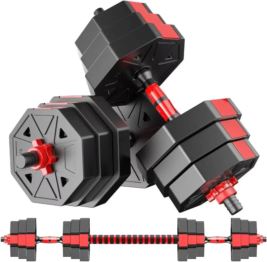 Unisex Adjustable Dumbbell Set (22/44Lbs Total), Compact 3-In-1 Ergonomic Modes, Heavy-Duty Cast Weight Plates, Strength Training Barbell Kit, Body Recomp Home Gym Fitness Equipment, Gym Stuff