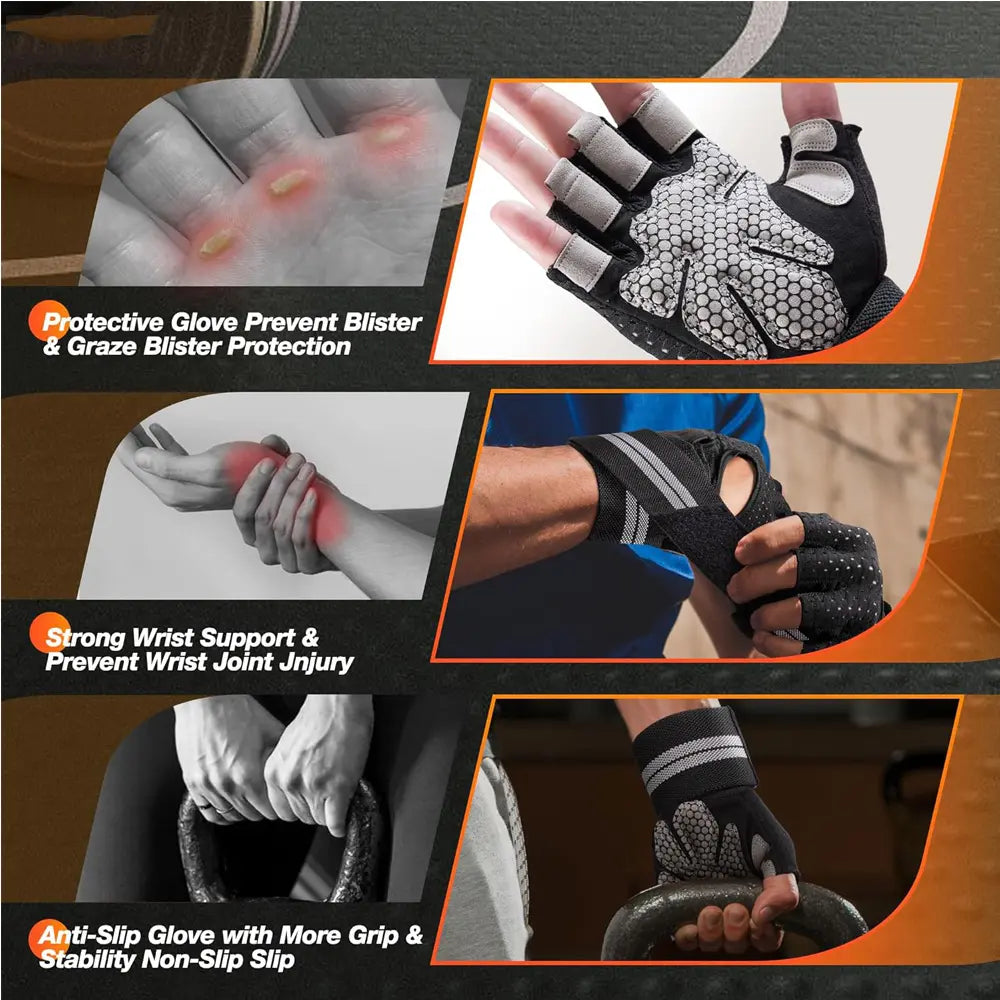 Gym Gloves with Wrist Protection, Non-Slip Weightlifting Gloves, Essential Fitness Equipment for Men & Women, Fitness Accessories, Crossfit Training Gear, Workout Accessories, Fitness Exercise Accessories