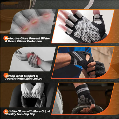 Gym Gloves with Wrist Protection, Non-Slip Weightlifting Gloves, Essential Fitness Equipment for Men & Women, Fitness Accessories, Crossfit Training Gear, Workout Accessories, Fitness Exercise Accessories