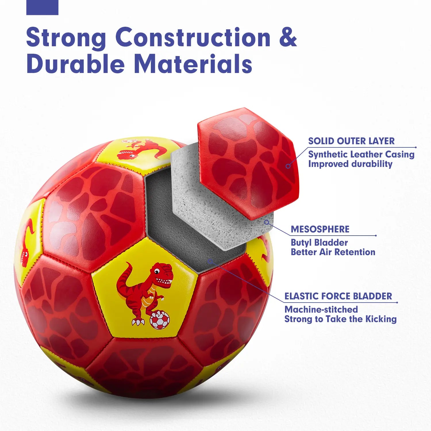 Hahaland Dinosaur Soccer Balls - 11 Oz, 32 Panels, Faux Leather, Soft Bounce Outdoor Backyard Toys for Kids Ages 3-8 - Sports Equipment for Birthday Gifts