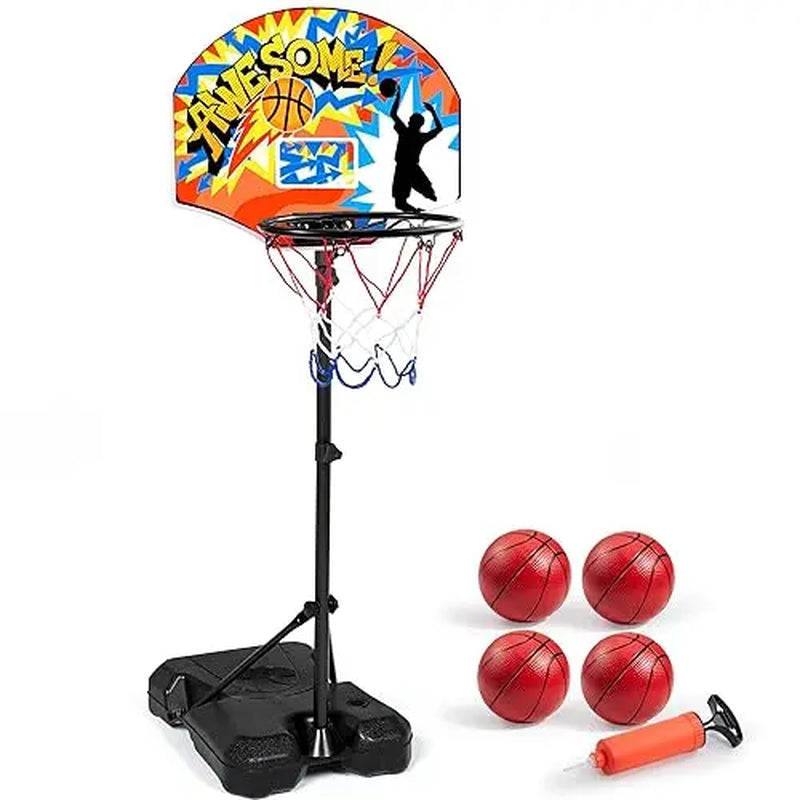 2025 Toys for Kids Arcade Basketball Game Set with 4 Inflatable Balls & Hoop Outdoor Sport Play Easy Set up Air Pump for Kids Boys Adjustable Basketball Hoop &LED Basketball Backboard