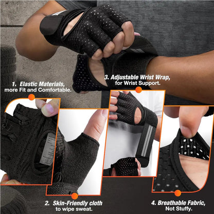 Gym Gloves with Wrist Protection, Non-Slip Weightlifting Gloves, Essential Fitness Equipment for Men & Women, Fitness Accessories, Crossfit Training Gear, Workout Accessories, Fitness Exercise Accessories