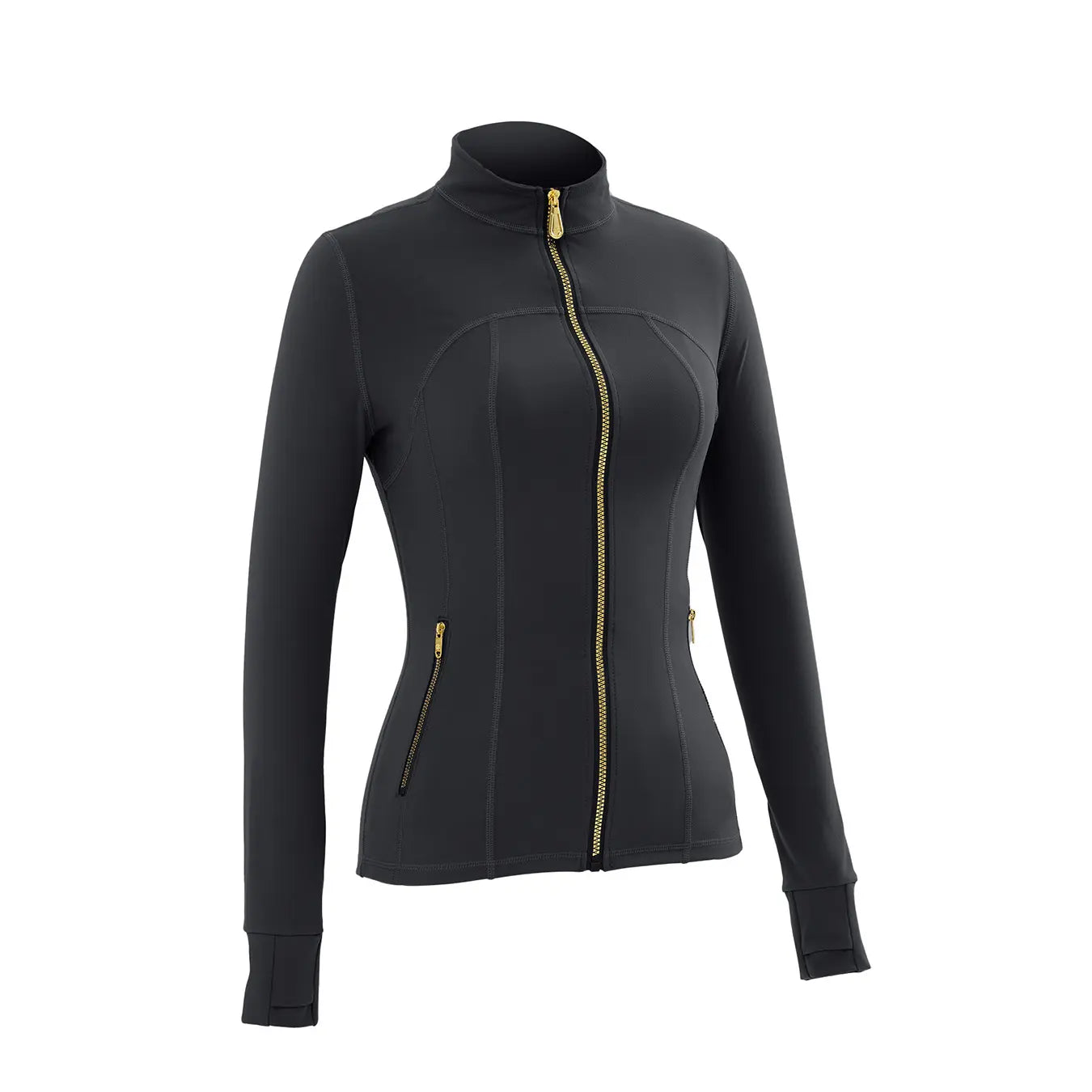 Women Stand Collar Full Zip Yoga Jacket Long Sleeve Thumb Hole Slim Fit Workout Coat with Zipper Side Pockets Backtoschool Sport Outerwear Sports Fitness Outerwear Tiktokshopbacktoschool