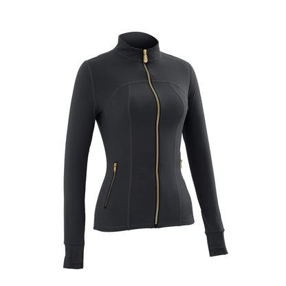 Women Stand Collar Full Zip Yoga Jacket Long Sleeve Thumb Hole Slim Fit Workout Coat with Zipper Side Pockets Backtoschool Sport Outerwear Sports Fitness Outerwear Tiktokshopbacktoschool