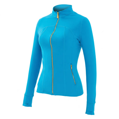Women Stand Collar Full Zip Yoga Jacket Long Sleeve Thumb Hole Slim Fit Workout Coat with Zipper Side Pockets Backtoschool Sport Outerwear Sports Fitness Outerwear Tiktokshopbacktoschool