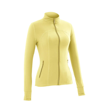 Women Stand Collar Full Zip Yoga Jacket Long Sleeve Thumb Hole Slim Fit Workout Coat with Zipper Side Pockets Backtoschool Sport Outerwear Sports Fitness Outerwear Tiktokshopbacktoschool