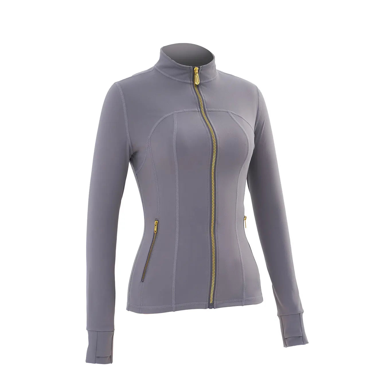 Women Stand Collar Full Zip Yoga Jacket Long Sleeve Thumb Hole Slim Fit Workout Coat with Zipper Side Pockets Backtoschool Sport Outerwear Sports Fitness Outerwear Tiktokshopbacktoschool
