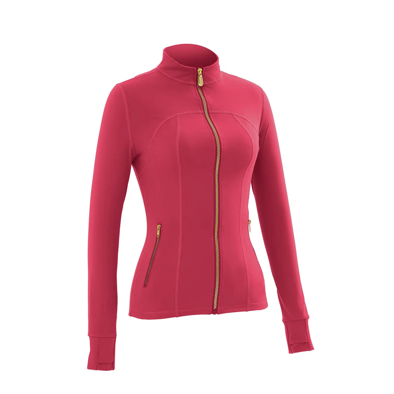 Women Stand Collar Full Zip Yoga Jacket Long Sleeve Thumb Hole Slim Fit Workout Coat with Zipper Side Pockets Backtoschool Sport Outerwear Sports Fitness Outerwear Tiktokshopbacktoschool