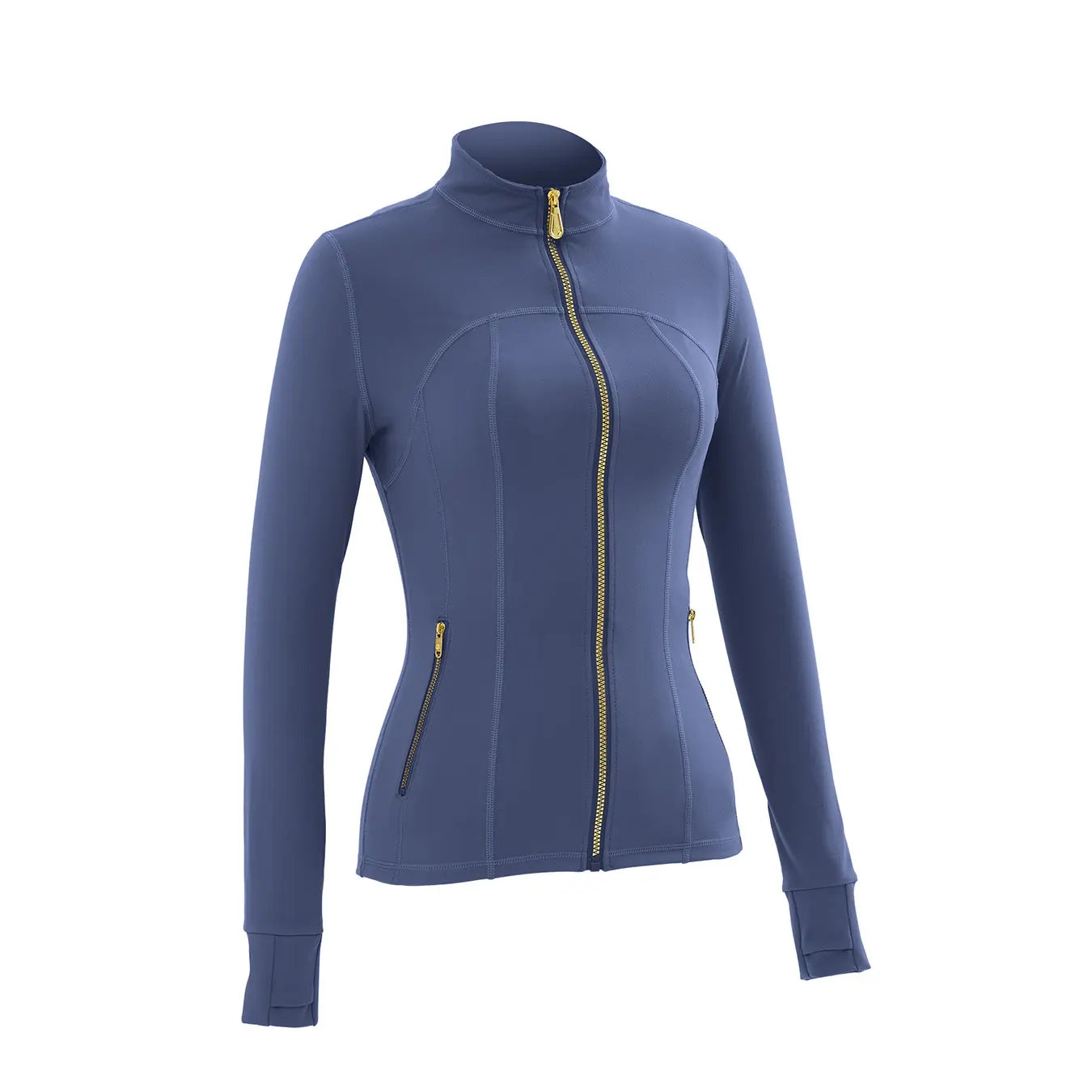 Women Stand Collar Full Zip Yoga Jacket Long Sleeve Thumb Hole Slim Fit Workout Coat with Zipper Side Pockets Backtoschool Sport Outerwear Sports Fitness Outerwear Tiktokshopbacktoschool
