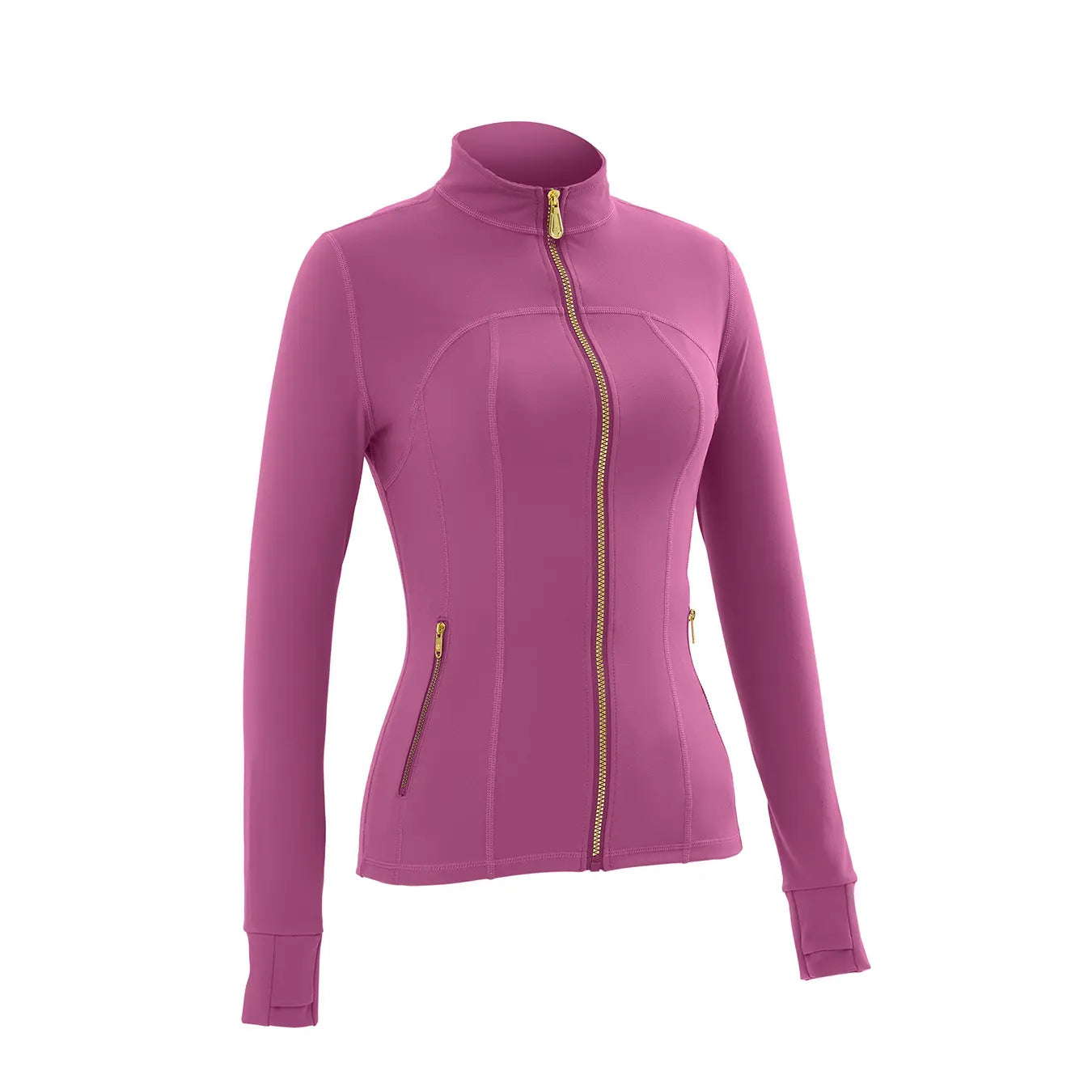 Women Stand Collar Full Zip Yoga Jacket Long Sleeve Thumb Hole Slim Fit Workout Coat with Zipper Side Pockets Backtoschool Sport Outerwear Sports Fitness Outerwear Tiktokshopbacktoschool