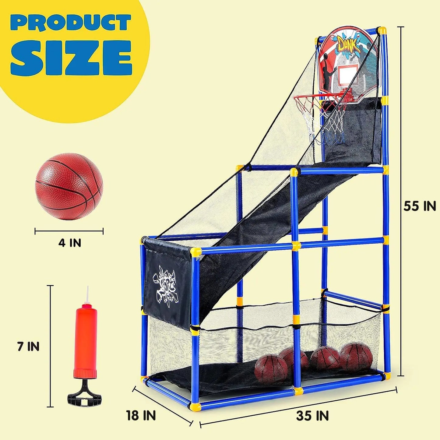 2025 Toys for Kids Arcade Basketball Game Set with 4 Inflatable Balls & Hoop Outdoor Sport Play Easy Set up Air Pump for Kids Boys Adjustable Basketball Hoop &LED Basketball Backboard