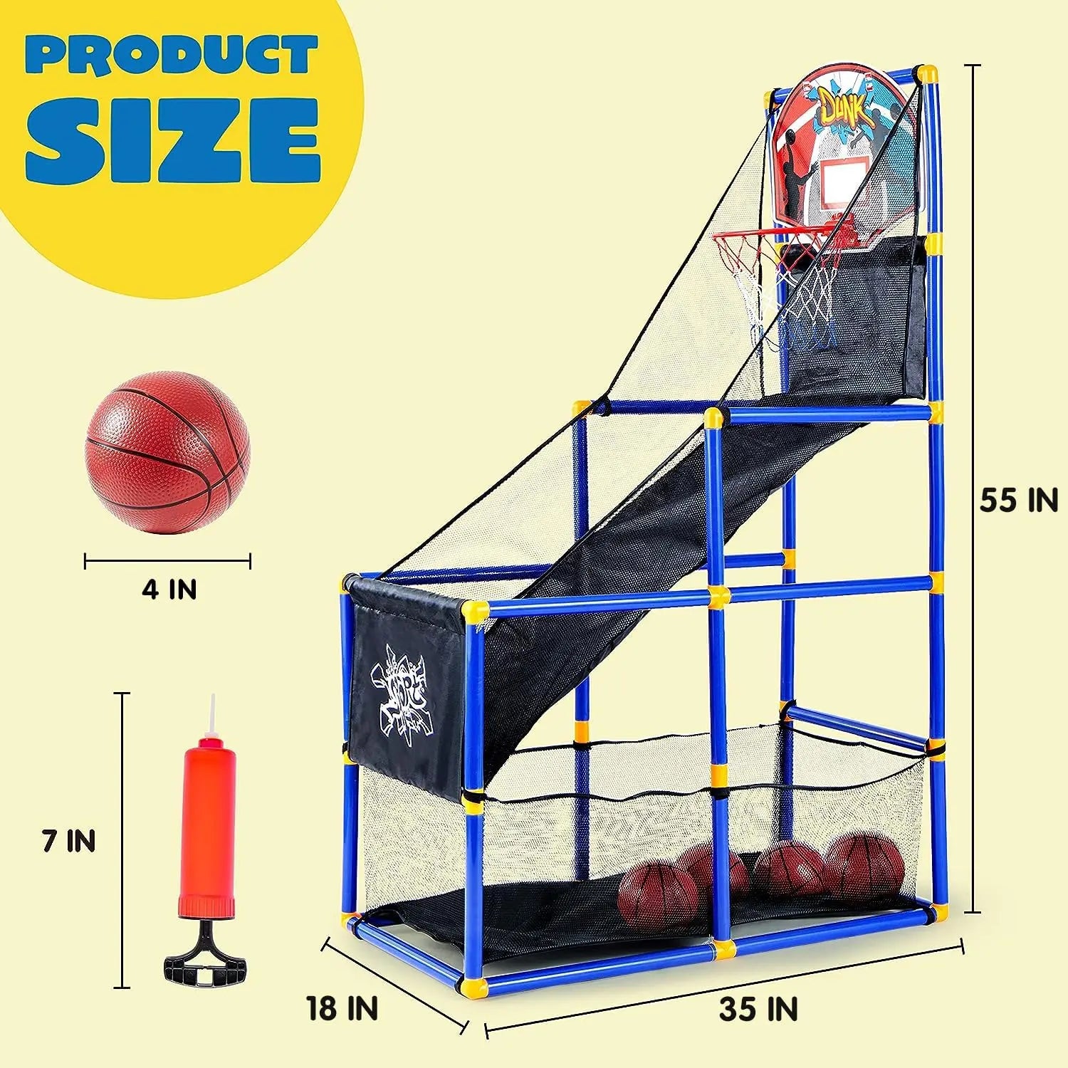 2025 Toys for Kids Arcade Basketball Game Set with 4 Inflatable Balls & Hoop Outdoor Sport Play Easy Set up Air Pump for Kids Boys Adjustable Basketball Hoop &LED Basketball Backboard