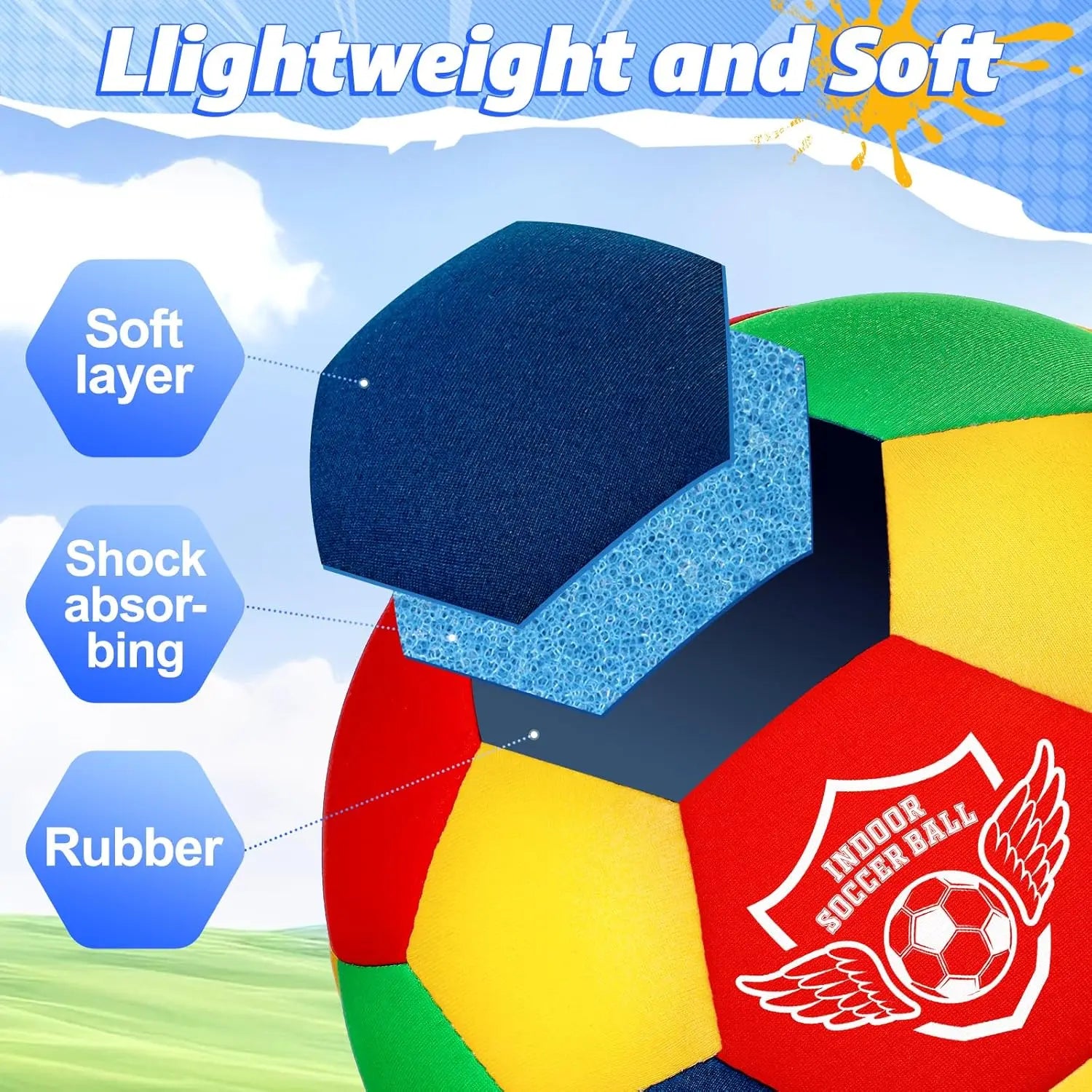 Indoor Soccer Ball for Toddlers and Kids, Soft Foam, Size 4 for Youth, Quiet in House, for Boys and Girls Aged 3-10 Years Old Soccerball Indoor Practice Ball