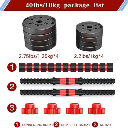 Unisex Adjustable Dumbbell Set (22/44Lbs Total), Compact 3-In-1 Ergonomic Modes, Heavy-Duty Cast Weight Plates, Strength Training Barbell Kit, Body Recomp Home Gym Fitness Equipment, Gym Stuff